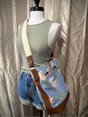 Liz Claiborne Floral Canvas Draw String Bucket Bag